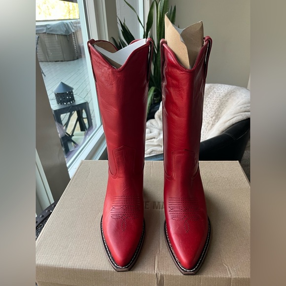 STEVE MADDEN ALBANY WESTERN BOOTS IN RED LEATHER 7 - Picture 7 of 11